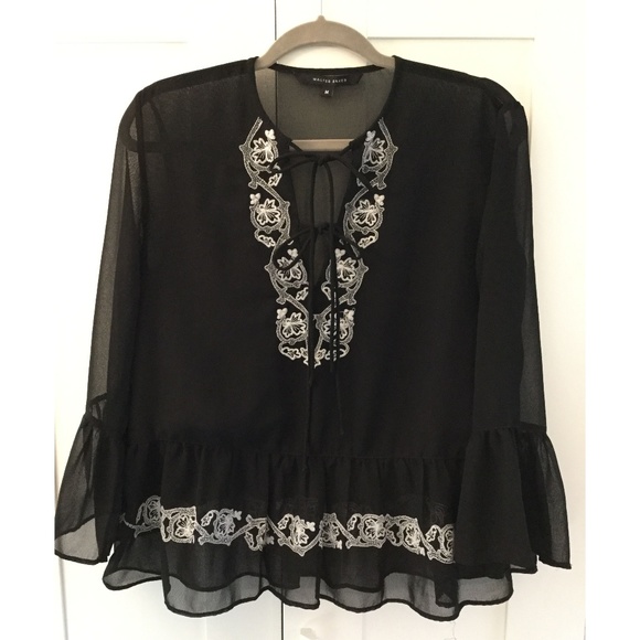 NEW Walter Baker Sheer Embroidered Peplum Top - Picture 5 of 5